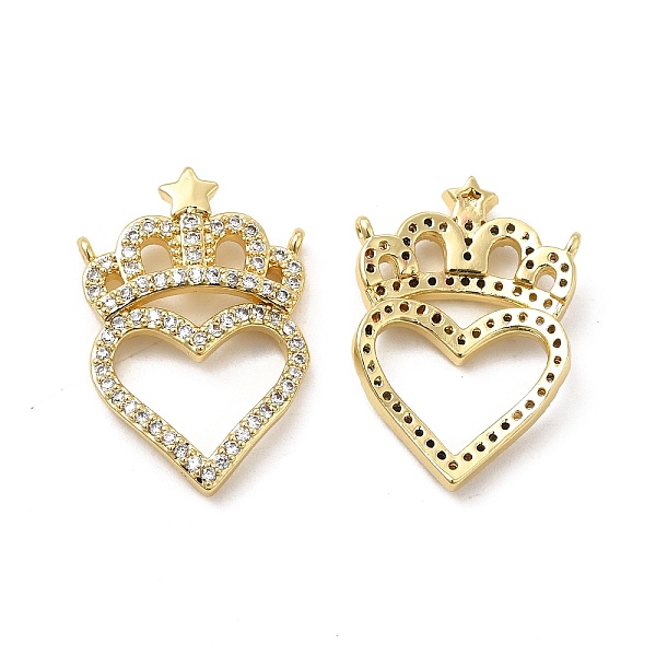 

PandaHall Brass Micro Pave Clear Cubic Zirconia Connector Charms, Heart Links with Crown, Real 18K Gold Plated, 23.5x16x3.5mm, Hole: 0.9mm...