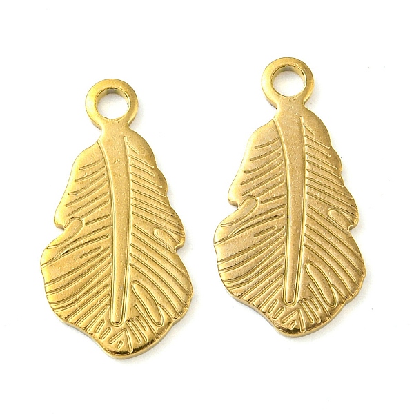 

PandaHall Ion Plating(IP) 304 Stainless Steel Pendants, Feather Charm, Laser Cut, Real 18K Gold Plated, 18.5x9.5x1mm, Hole: 1.8mm 304...