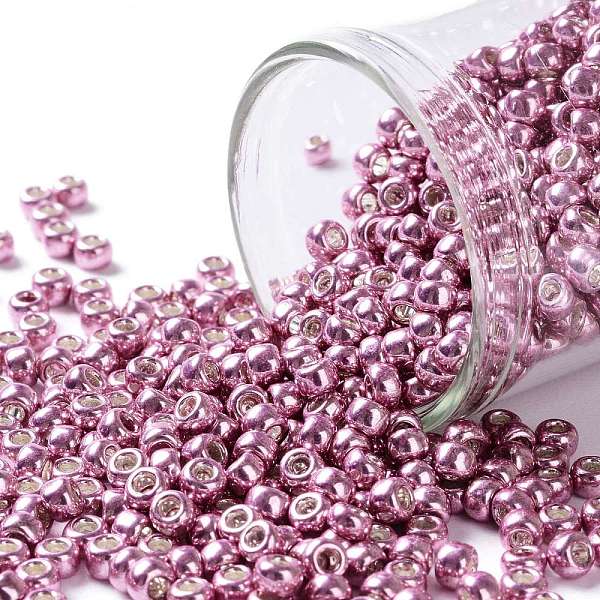 

PandaHall TOHO Round Seed Beads, Japanese Seed Beads, (553) Galvanized Pink, 8/0, 3mm, Hole: 1mm, about 222pcs/bottle, 10g/bottle Glass Pink