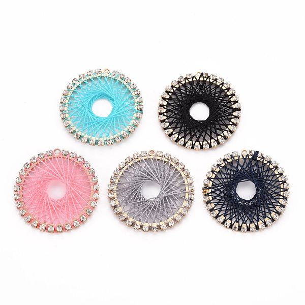 

PandaHall Brass Rhinestone Pendants, with Polyester Thread, Flat Round, Light Gold, Crystal, Mixed Color, 31x30x2mm, Hole: 1.5mm Polyester..., Multicolor