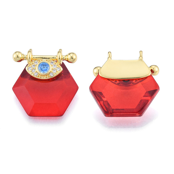 

PandaHall Brass Micro Pave Clear Cubic Zirconia Pendants, with Glass, Nickel Free, Real 18K Gold Plated, Hexagon with Eye, Red, 24x22.5x9mm...
