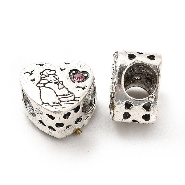 

PandaHall Rack Plating Alloy Rhinestone European Beads, Large Hole Beads, Heart with Dog & Word Thank You for Being with Me, Aquamarine..., Cyan