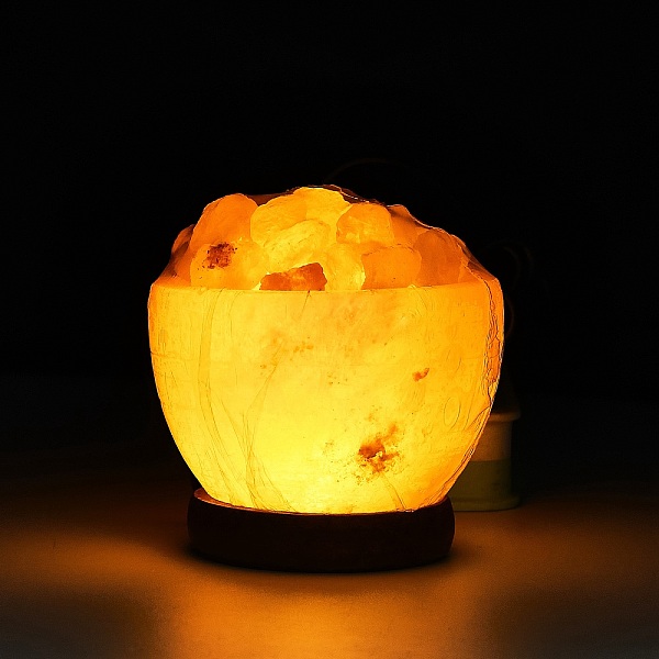 PandaHall USB Natural Himalayan Rock Salt Lamp, with 1 Bulb(200W), Wood Base, Bowl with Salt Chunks, 94x103mm Himalayan Salt Others