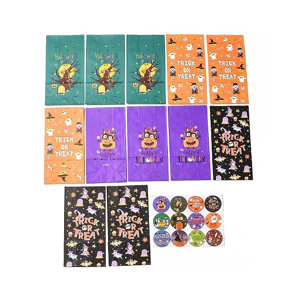 

PandaHall 12Pcs 4 Styles Halloween Theme Paper Bag, with 12Pcs Round Dot Stickers, for Halloween Party Decoration, Mixed Color, Bag..., Multicolor