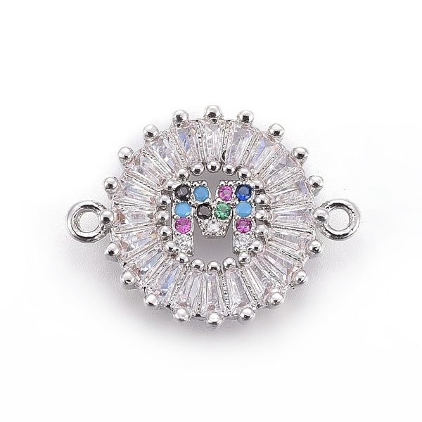 

PandaHall Brass Micro Pave Cubic Zirconia Links, Flat Round with Letter, Colorful, Platinum, Letter.M, 15.5x20.5x3mm, Hole: 1.2mm...