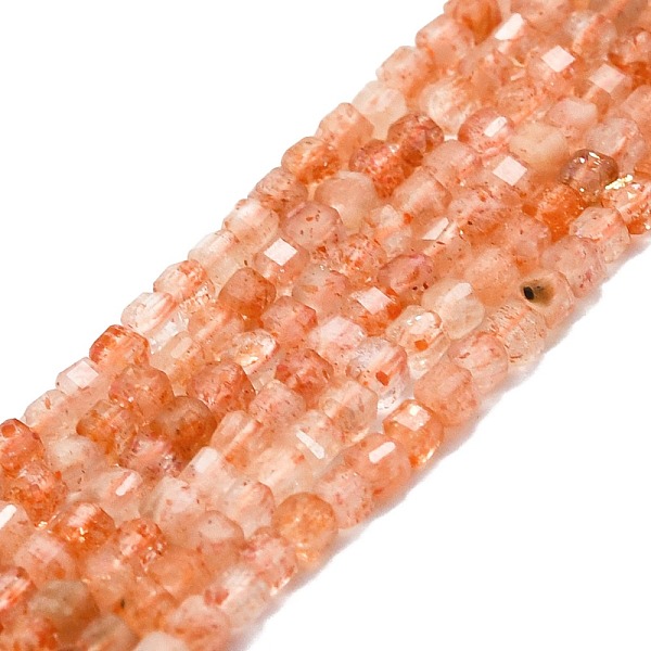 PandaHall Natural Sunstone Beads Strands, Faceted, Cube, 2x2x2mm, Hole: 0.6mm, about 182pcs/strand, 15.16''~15.55''(38.5~39.5cm) Sunstone...