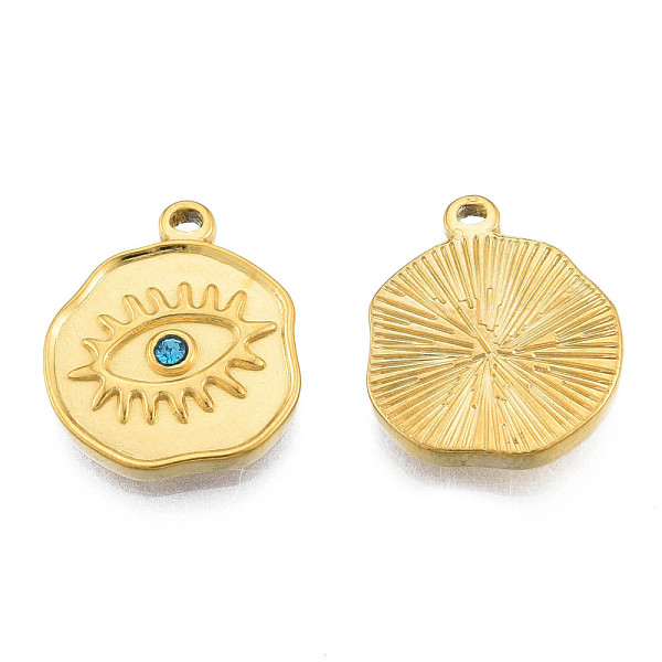 

PandaHall 304 Stainless Steel Pendants, with Sapphire Rhinestone, Nuggets with Eye, Real 18K Gold Plated, 19x16x2.5mm, Hole: 1.2mm Stainless..., Blue