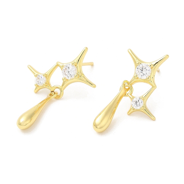 

PandaHall Rack Plating Brass Pave Cubic Zirconia Star with Teardrop Dangle Stud Earrings for Women, Long-Lasting Plated, Lead Free & Cadmium...