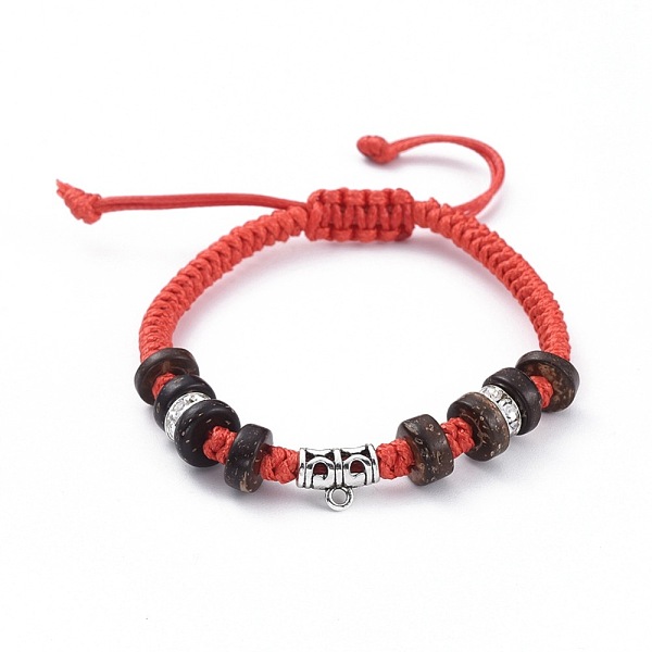 

PandaHall Unisex Adjustable Korean Waxed Polyester Cord Braided Bead Bracelets, with Brass Rhinestone Spacer Beads, Coconut Beads and Alloy..., Red
