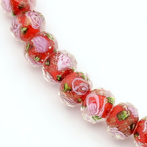 

PandaHall Handmade Gold Sand Lampwork Rondelle Beads Strands, Faceted, Red, 10x7mm, Hole: 2mm, about 50pcs/strand, 13.77 inch Lampwork...