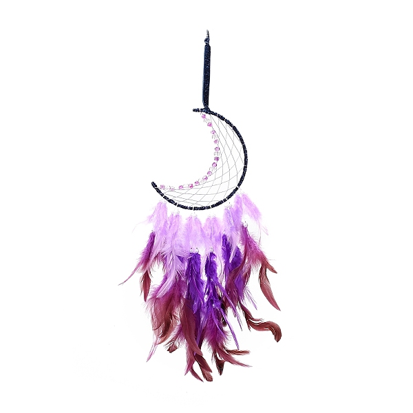

PandaHall Moon Woven Net/Web with Feather Pendant Decoration, Tassel Wall Hanging Decoration, for Home Bedroom Car Ornaments Birthday Gift...
