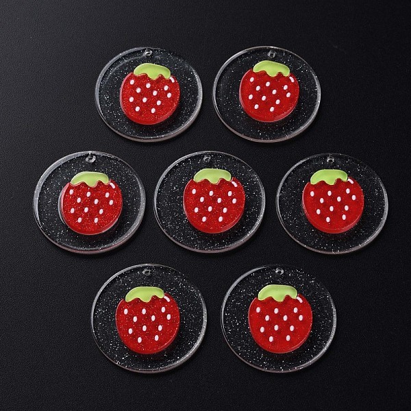 

PandaHall Cellulose Acetate(Resin) Pendants, with Glitter Powder, Flat Round with Strawberry, Red, 30x4~4.5mm, Hole: 1.4mm Cellulose Acetate...