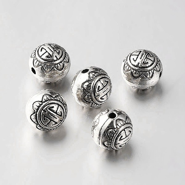

PandaHall Tibetan Style Alloy Round Beads, Antique Silver, 10mm, Hole: 1mm Alloy Round