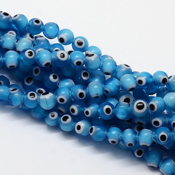 

PandaHall Handmade Evil Eye Lampwork Round Bead Strands, Dodger Blue, 8mm, Hole: 1mm, about 49pcs/strand, 14.17 inch Lampwork Evil Eye