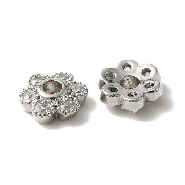

PandaHall Rack Plating Brass Cubic Zirconia Bead Cap, Cadmium Free & Lead Free, Long-Lasting Plated, Flower, 6-Petal, Platinum, 6x5.5x2mm...