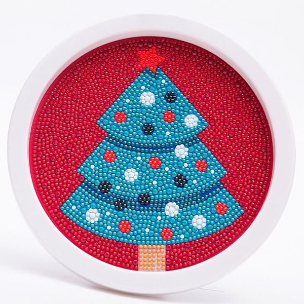 PandaHall DIY Christmas Theme Diamond Painting Kits For Kids, Christmas Tree Pattern Photo Frame Making, with Resin Rhinestones, Pen, Tray...