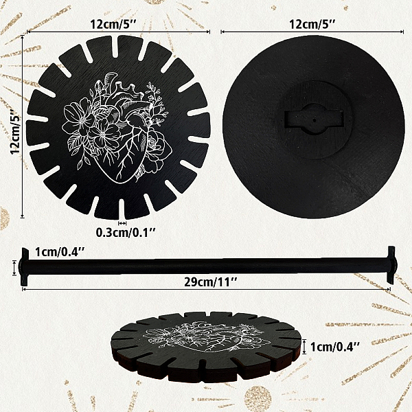 

PandaHall Wooden Wheel, Wooden Display Shelf, Black Holder Stand, Rustic Divination Pendulum Storage Rack, Witch Stuff, Heart Pattern, Wheel...