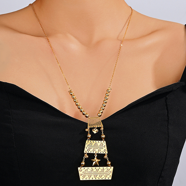 

PandaHall Heart and Geometric Shapes Necklaces Brass