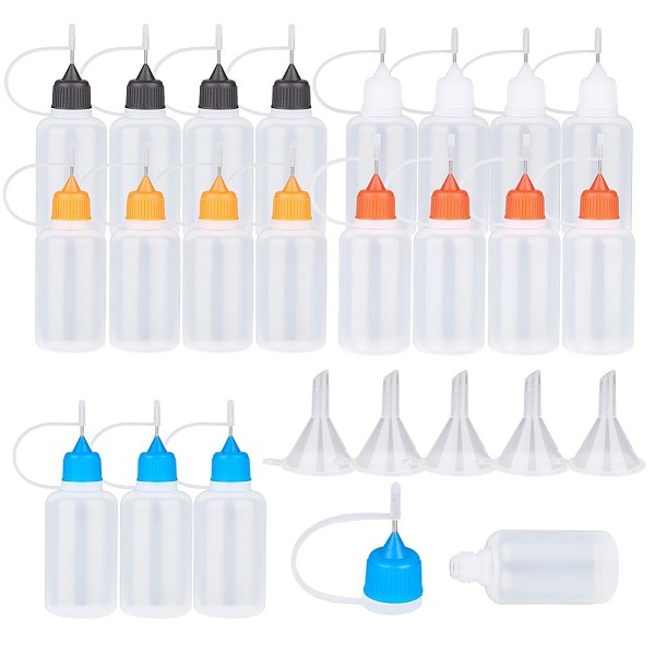 PandaHall Plastic Glue Bottles, with Steel Pin, Mixed Color, 9~9.2x3cm, Capacity: 30ml(1.01 fl. oz) Plastic Multicolor