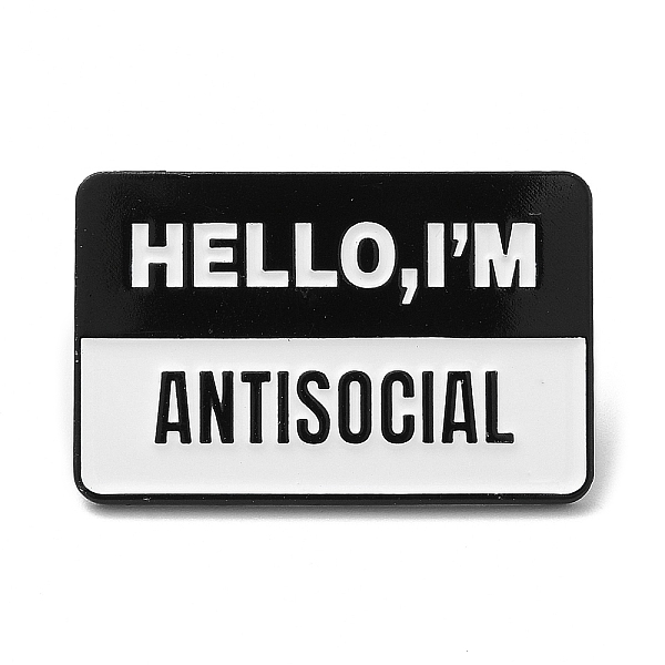 PandaHall Word Hello I'm Antisocial Enamel Pin, Electrophoresis Black Zinc Alloy Brooch for Backpack Clothes, Black, 19.5x30.5x1.7mm...