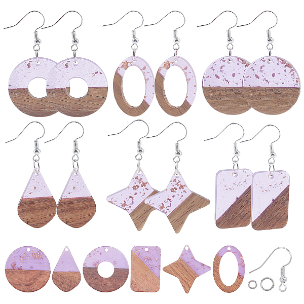 

PandaHall SUNNYCLUE DIY Dangle Earring Making Kits, Including Transparent Resin & Walnut Wood Pendants, Brass Earring Hooks and Iron Jump..., Purple