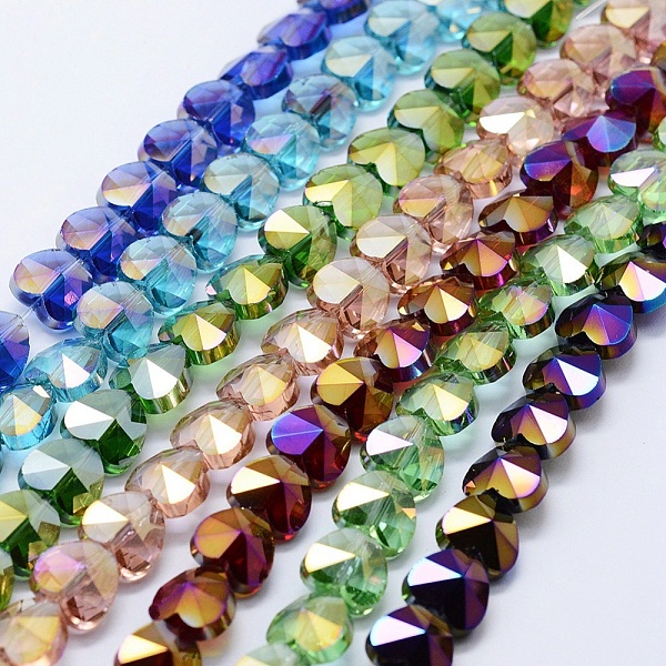 

PandaHall Electroplated Glass Beads Strands, Faceted, Heart, Mixed Color, 10x10x5.5mm, Hole: 1mm, about 25pcs/strand, 8.8 inch(22.5cm) Glass..., Multicolor