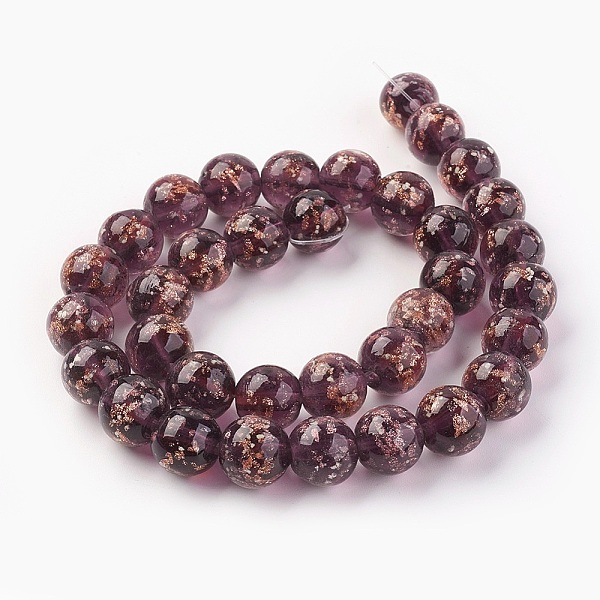 PandaHall Handmade Gold Sand Lampwork Beads Strands, Luminous, Round, Brown, 10mm, Hole: 1.2mm, about 40pcs/strand, 14.3 inch(38cm) Lampwork...