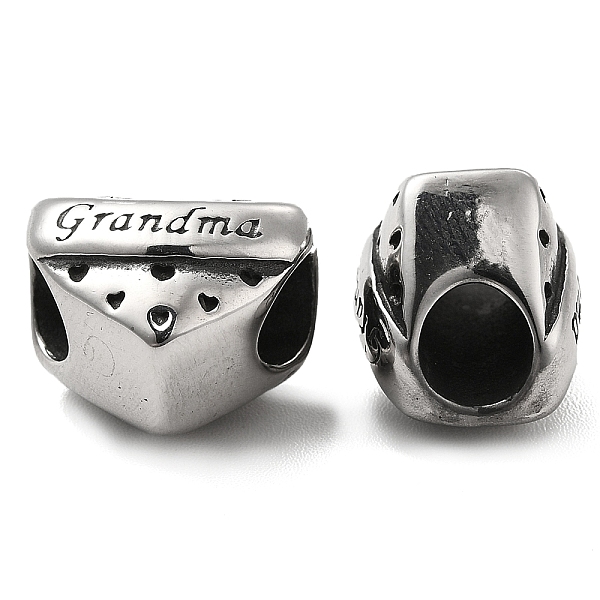 

PandaHall 304 Stainless Steel European Bead, Large Hole Beads, Heart with Word Grandma, Antique Silver, 15x12x11.5mm, Hole: 5.2mm 304...