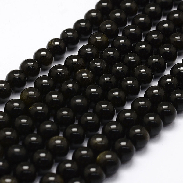 

PandaHall Natural Golden Sheen Obsidian Beads Strands, Round, 8mm, Hole: 1mm, about 49pcs/strand, 15.2 inch Golden Sheen Obsidian Round..., Black