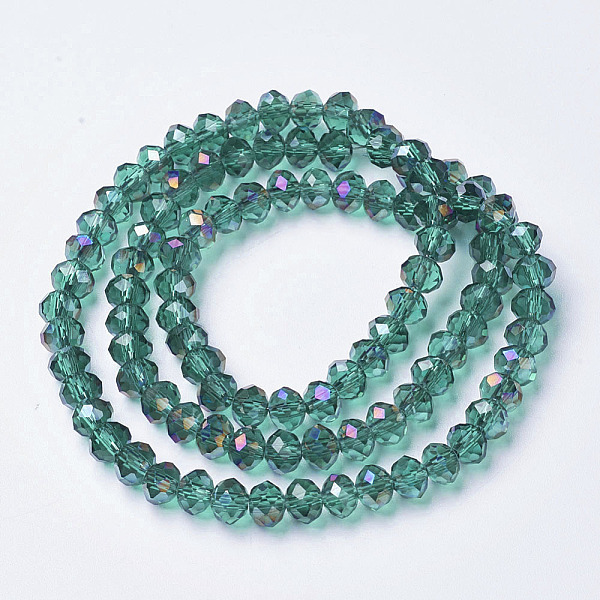 

PandaHall Electroplate Transparent Glass Beads Strands, Half Rainbow Plated, Faceted, Rondelle, Dark Cyan, 3x2mm, Hole: 0.8mm, about...