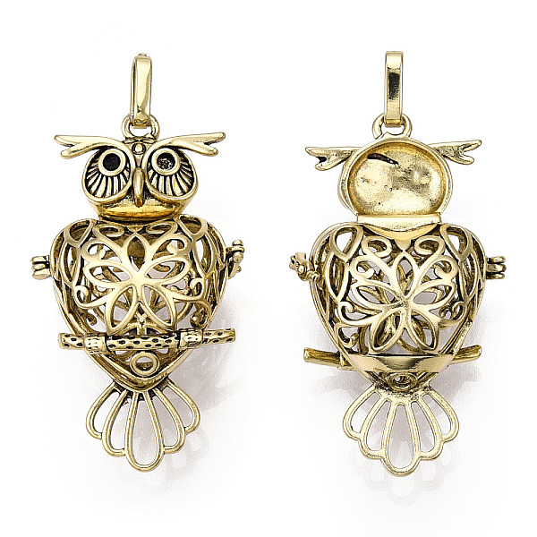 

PandaHall Rack Plating Brass Cage Pendants, For Chime Ball Pendant Necklaces Making, Owl, Antique Bronze, 51x29x20mm, Hole: 4x7mm, inner...