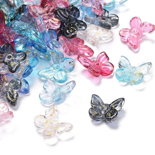 

PandaHall Two Tone Transparent Spray Painted Glass Charms, with Glitter Powder, Butterfly, Mixed Color, 9.5x11x3mm, Hole: 0.8mm Glass..., Multicolor
