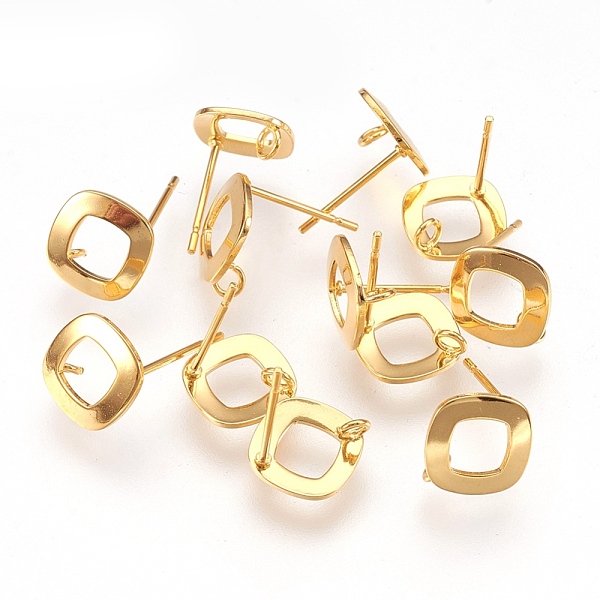 

PandaHall 304 Stainless Steel Stud Earring Findings, with Loop, Rhombus, Golden, 12mm, Hole: 1.2mm 304 Stainless Steel Rhombus