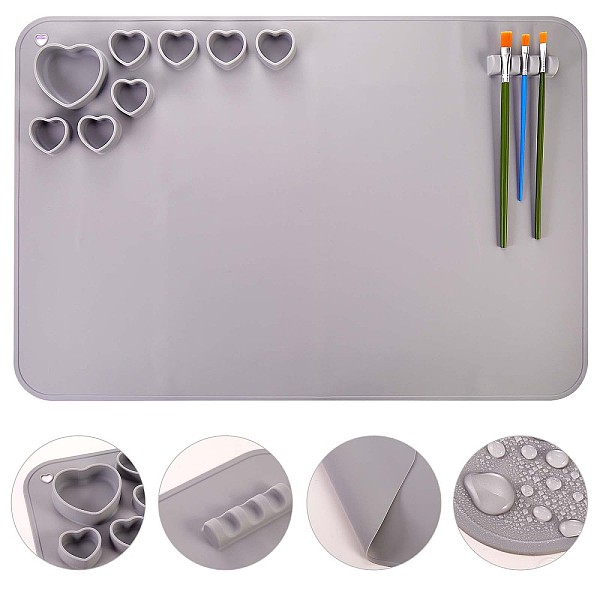

PandaHall 23x15.7 Inch Creative Washable Silicone Craft Mat, Heart Grid Pigment Pallete Pad with Pen Holder, for Painting, Art, Clay & DIY..., Gray
