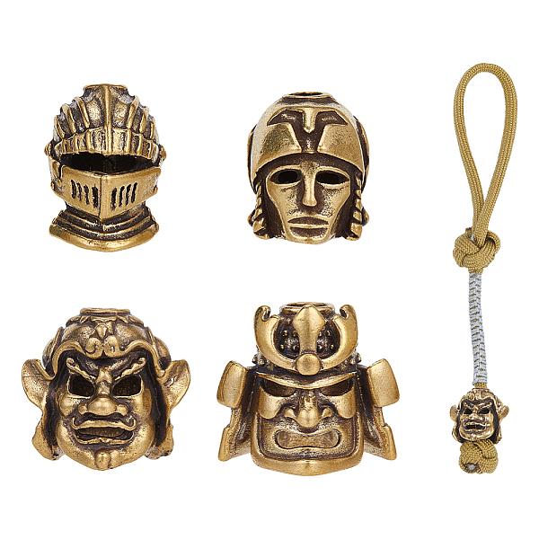 

PandaHall 4Pcs 4 Styles Brass European Beads, Large Hole Beads, Samurai Helmet/General Head, Antique Bronze, 20~22x16~22x19~20mm, Hole...