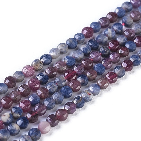 

PandaHall Natural Red Corundum/Ruby and Sapphire Beads Strands, Faceted, Flat Round, 3.5~4.5x2~2.5mm, Hole: 0.5mm, about 98~107pcs/strand...