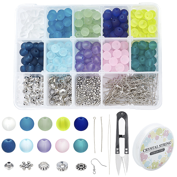 

PandaHall SUNNYCLUE DIY Stretch Bracelets & Earring Making Kits, with Frosted Transparent Glass Beads, Alloy Spacer Beads, Iron Needles..., Multicolor