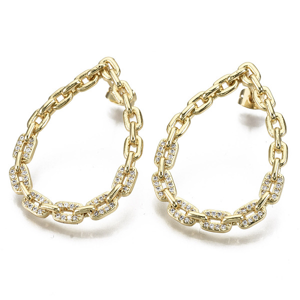 

PandaHall Brass Micro Pave Cubic Zirconia Stud Earrings, with Earring Backs, Nickel Free, Teardrop, Real 16K Gold Plated, Clear, 36.5x26.5mm...