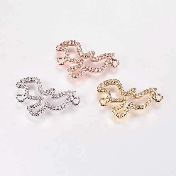 

PandaHall Brass Micro Pave Cubic Zirconia Links, Nickel Free & Lead Free & Cadmium Free, Pigeon, Clear, Mixed Color, 14x23.5x2mm, Hole: 1mm...