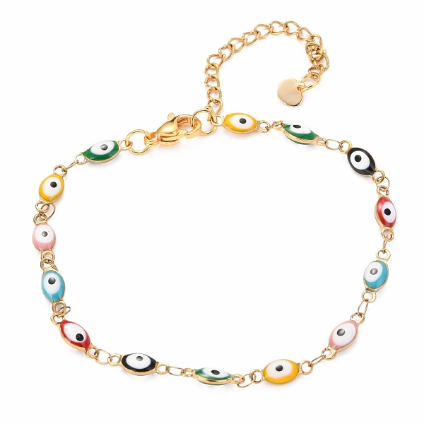 

PandaHall 304 Stainless Steel Link Bracelets, with Enamel and Lobster Claw Clasps, Evil Eye, Colorful, Golden, 7-3/4 inch(19.7cm) 304...