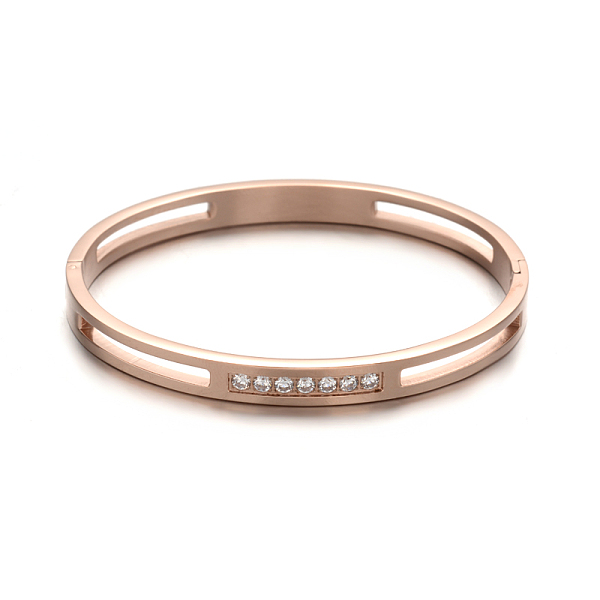 

PandaHall 304 Stainless Steel Bangles, with Rhinestone, Rose Gold, 53x64mm, 8mm Rhinestone