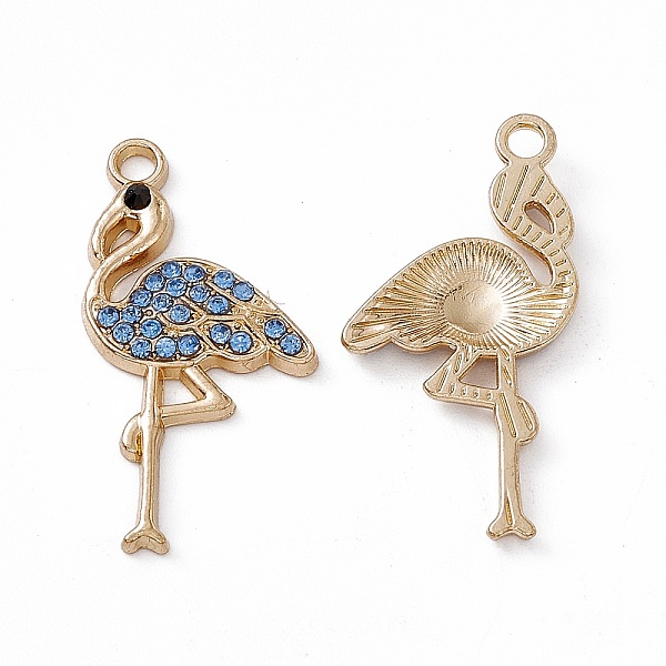 

PandaHall Alloy Rhinestone Pendants, Flamingo Charm, Light Gold, Light Sapphire, 28x15x2.5mm, Hole: 2mm Acrylic+Rhinestone Other Animal Blue
