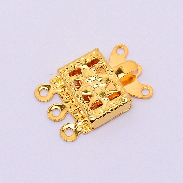 

PandaHall Brass Box Clasps, Multi-Strand Clasps, 3-Strands, 6 Holes, Rectangle, Golden, 15x10x2.5mm, Hole: 1mm Brass Rectangle