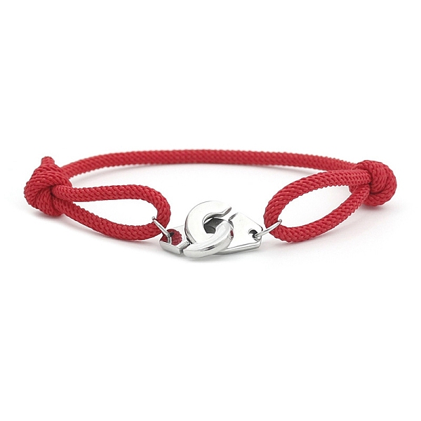 

PandaHall 316L Surgical Stainless Steel Handcuff Link Bracelet, Polyester Braided Cord Adjustable Bracelet for Men Women, Red, 7-7/8 inch...