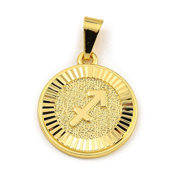 

PandaHall Brass Pendants, Real 18K Gold Plated, Flat Round with Constellations, Sagittarius, 24x20.5x2mm, Hole: 8x3.5mm Brass Sagittarius
