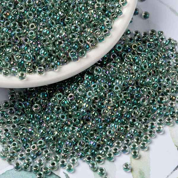 

PandaHall MIYUKI Round Rocailles Beads, Japanese Seed Beads, 8/0, (RR277) Lime Lined Crystal AB, 8/0, 3mm, Hole: 1mm, about..., Green