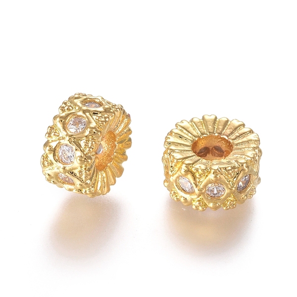 

PandaHall Brass Micro Pave Cubic Zirconia Spacer Beads, Flat Round, Clear, Real 18K Gold Plated, 9.5x5mm, Hole: 3.5mm Brass+Cubic Zirconia...