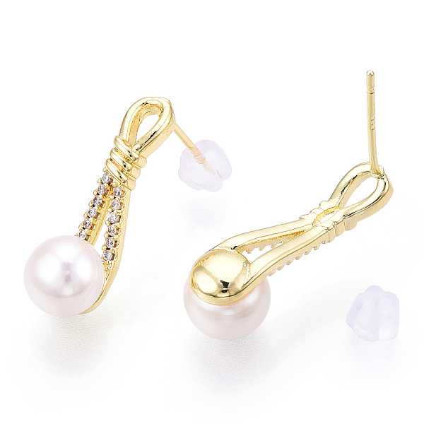 

PandaHall Natural Pearl Stud Earrings Micro Pave Cubic Zirconia, Brass Earrings with 925 Sterling Silver Pins, High-Heeled Shoes, Real 18K..., White