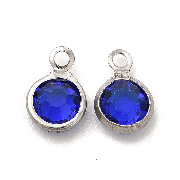 

PandaHall 304 Stainless Steel with Glass Charms, Stainless Steel Color, Faceted Flat Round, Blue, 9.5x6.5x2mm, Hole: 1.5mm Stainless...
