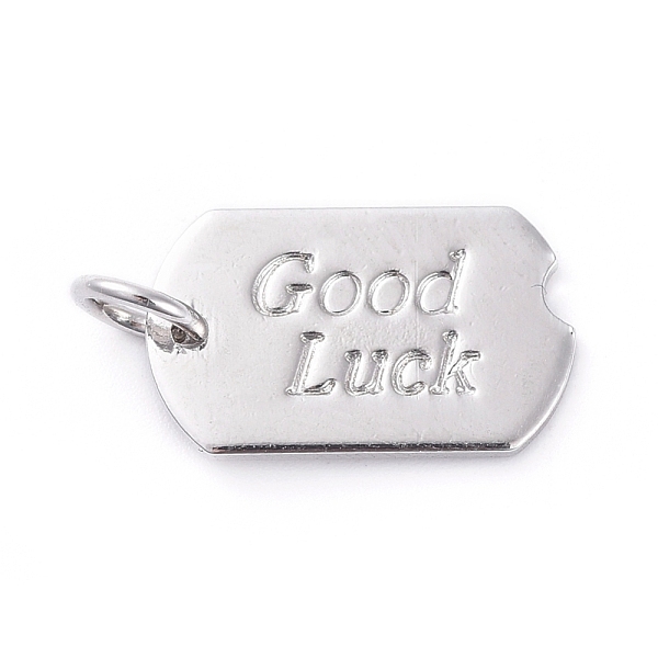 

PandaHall Brass Pendants, Long-Lasting Plated, Rectangle, with WordGood Luck, Real Platinum Plated, 15x9x1mm, Hole: 3mm Brass Rectangle